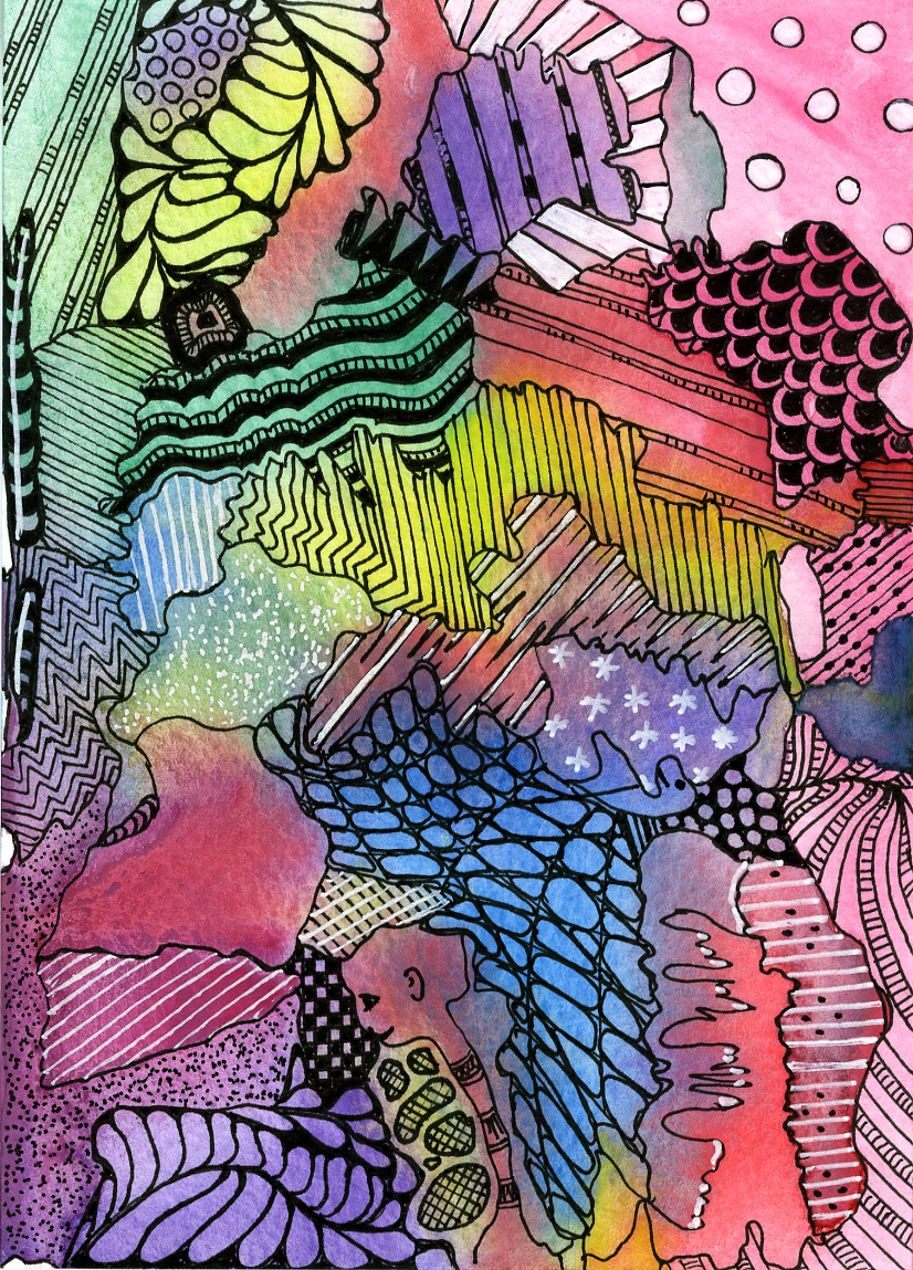 20140124 Zentangle on aquarel paint by Janet Plantinga